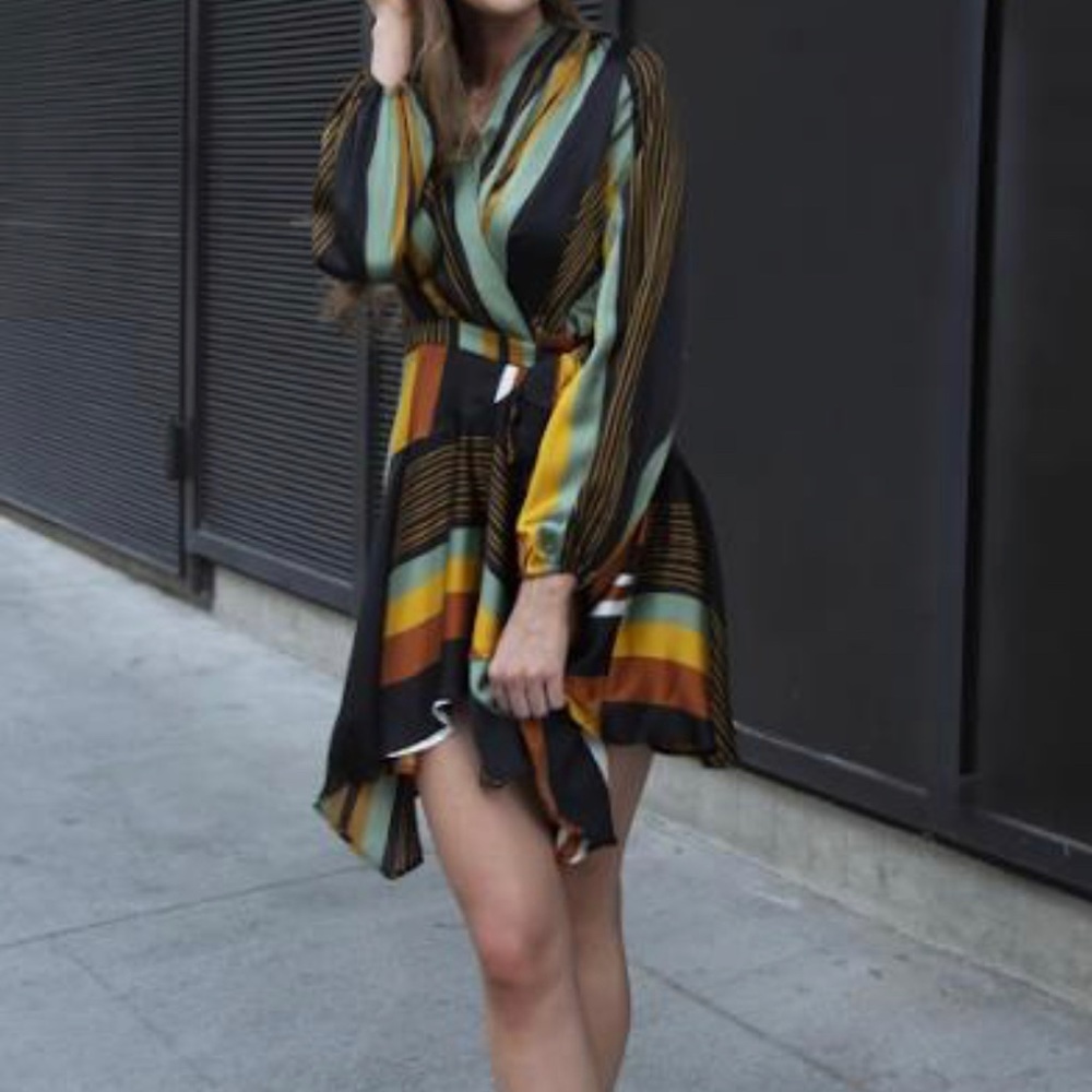 FABRIK DO+BE Satin Striped Wrap Dress NWT